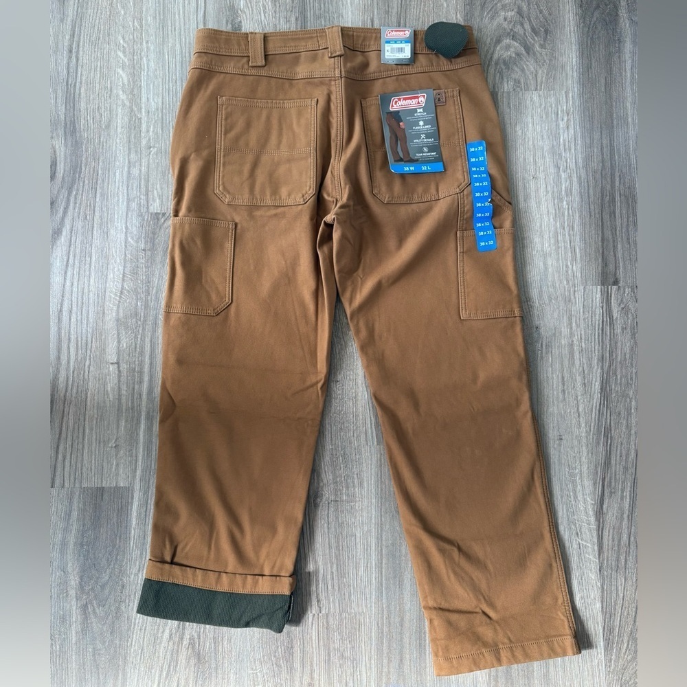 NWT Mens Coleman Canvas Fleece Lined Utility Pants Dark Khaki Size 38x32 - Picture 4 of 8